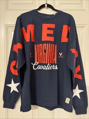 Pressbox Navy Blue Virginia Cavaliers Crewneck Sweater with Orange Accents